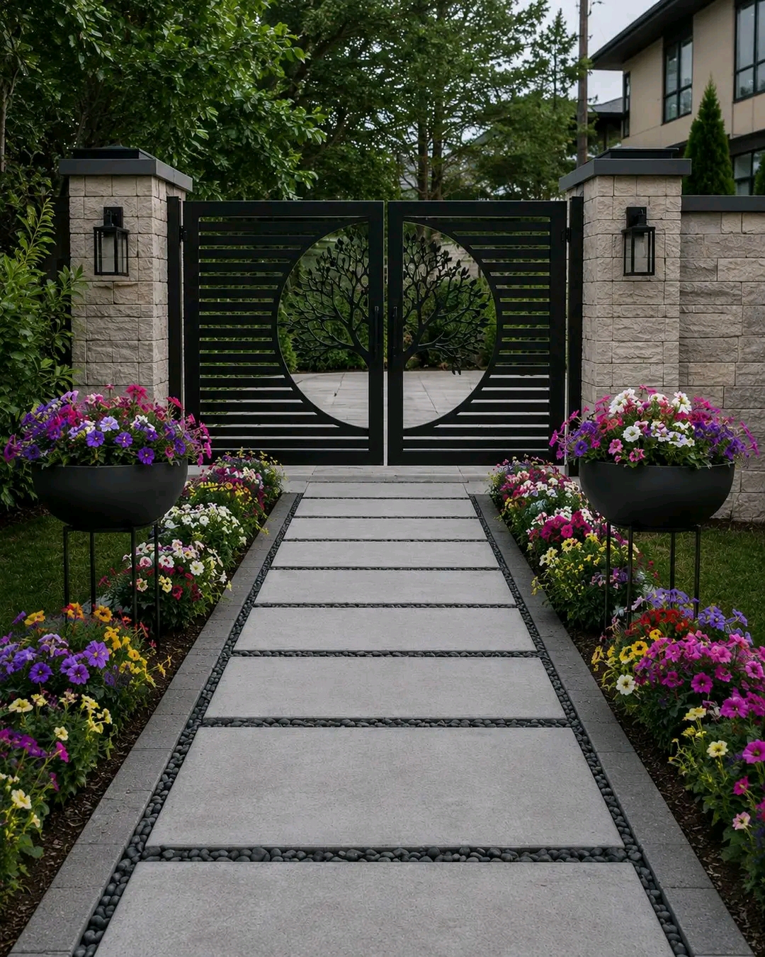 Custom double steel entrance gate fabricated and installed by WeldingGiants