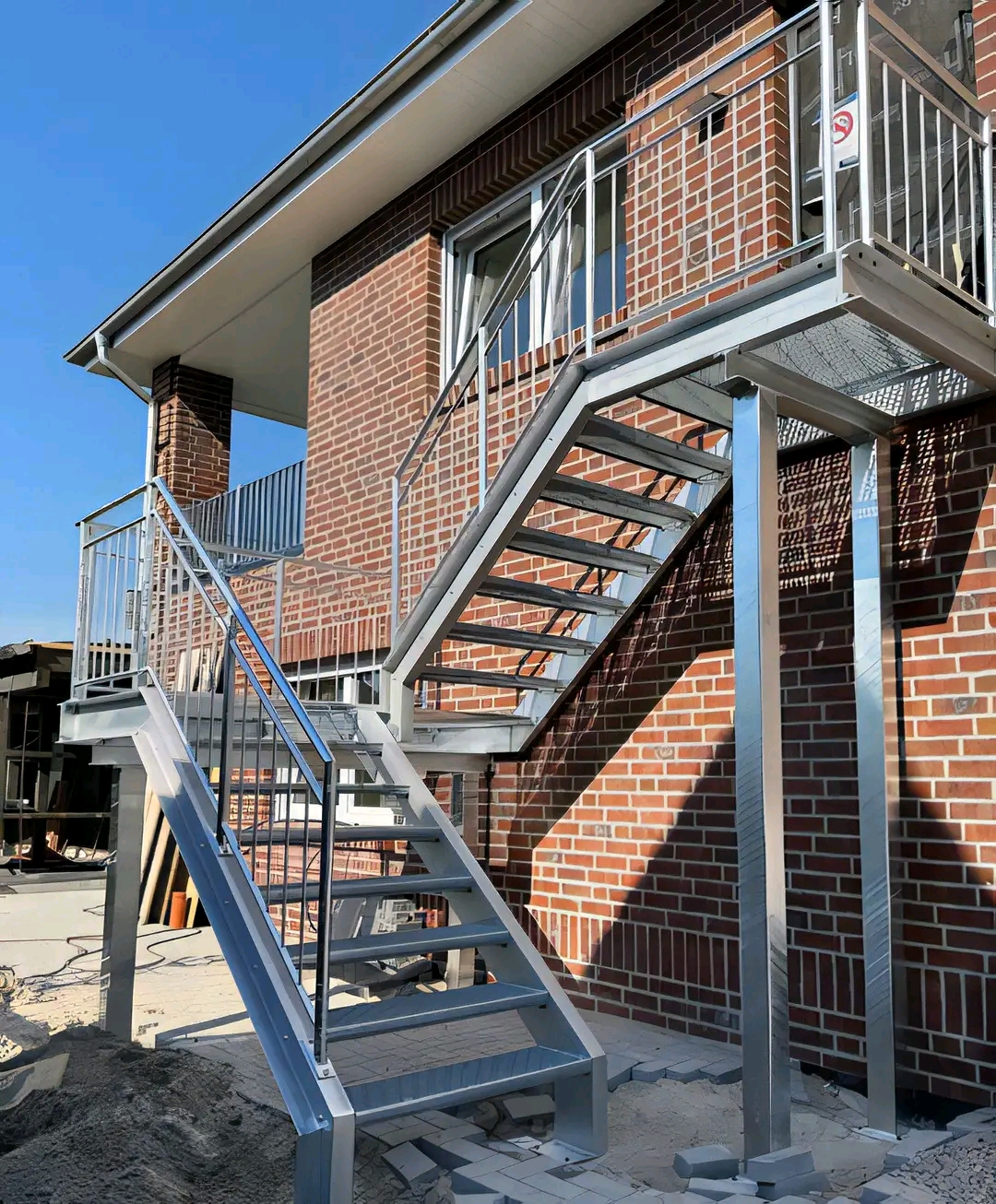 Galvanised steel fire-escape staircase repaired and reinstalled